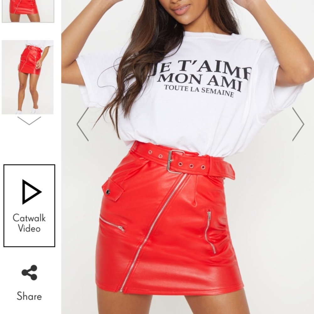 🧨 Red Faux Leather Biker Belted Mini Skirt
